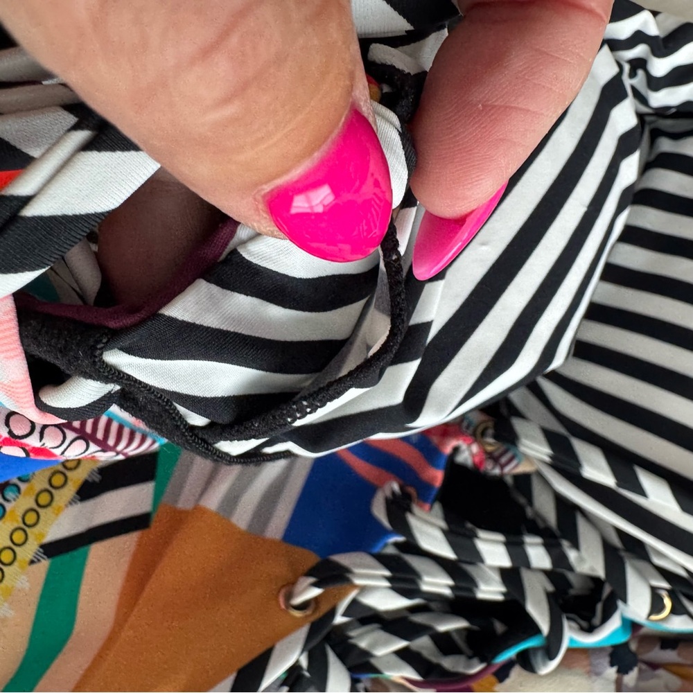 Red Carter Multicolor Geometric One-Piece Swimsuit — Pink, Blue, Teal, Mustard - Picture 6 of 14